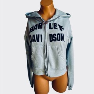 Harley-Davidson Vintage Light Blue Zip Up Hoodie Unisex